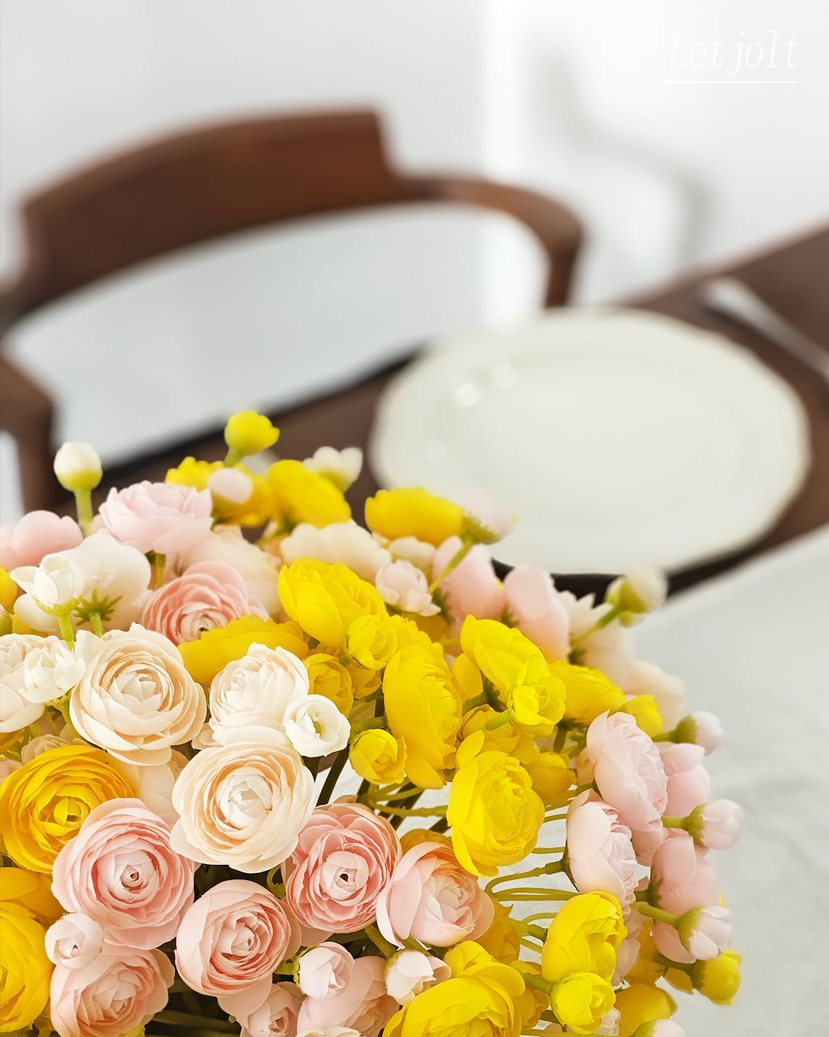 Letjolt Ranunculus Artificial Flower Pink Silk Flowers Faux DIY Bouquet for Wedding Engagement Centerpieces Arrangements Bridal Shower Decorations Home Decor 18pcs