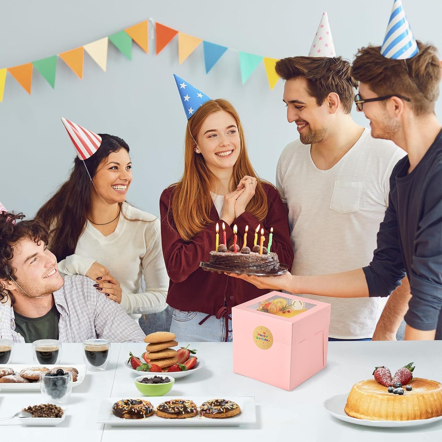 12Pcs 6x6x6 Inches Small Cake Boxes, Pink Square Bakery Boxes with Window, Mini Cake Containers for Pastries, Cookies, Chocolates, Cupcakes, Birthday Party Cajas Pasteles