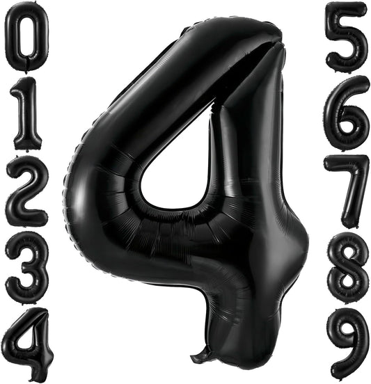 Black 4 Balloon Number,40 Inch Number 4 Balloon Large Black 4 Foil Mylar Helium Balloon for Birthday Party Decorations