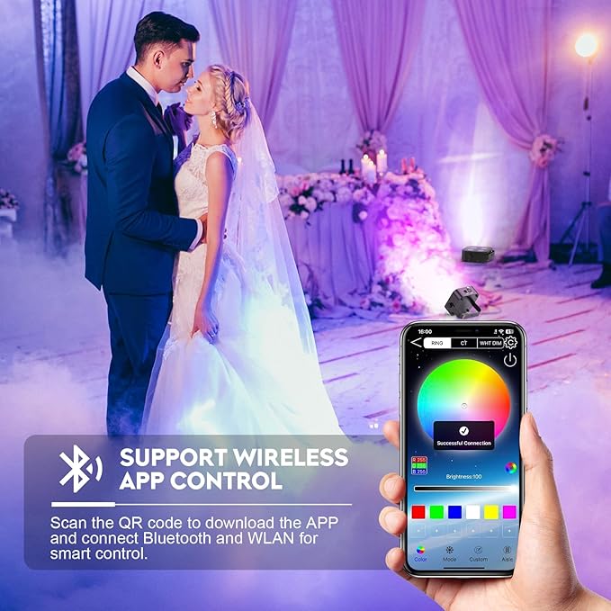 Mini Rechargeable Par Lights with Charging Case, 4 * 18W RGBWA UV 6 in 1 Battery Powered Upights, APP & Wireless DMX Control Stage Lights, Uplighting for Festival Party Wedding