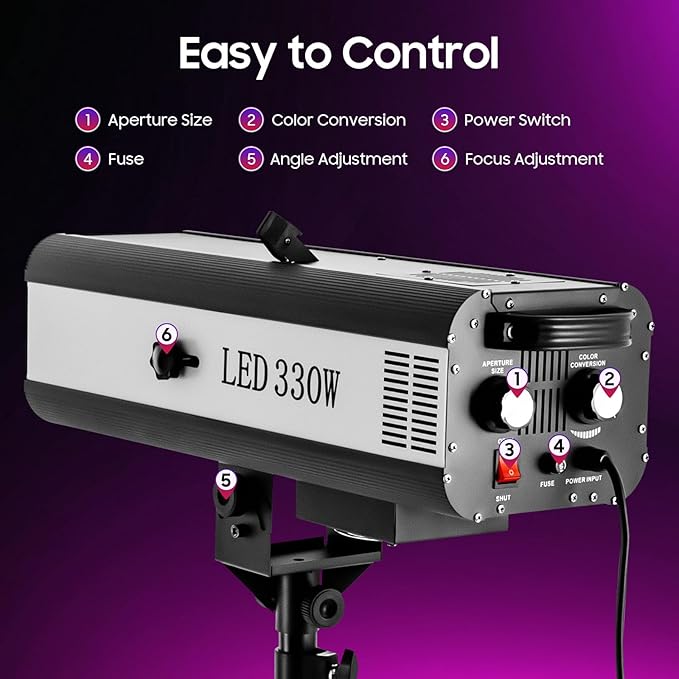330W LED Stage Spotlight with Tripod, Professional Follow Light with 6 Colors & 3 Color Temperatures (5600K、6000K、3200K), Theater Lights DJ Lighting for Wedding Party, DJ Show, Theater (330, Watts)