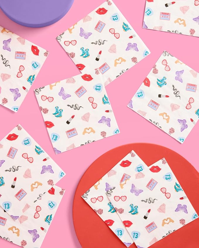 xo, Fetti Eras Party Icon Paper Napkins | 3-ply 25 pcs | Concert Party Tableware, Bachelorette Decorations, Birthday Tablescape, Bridesmaid Dinner Supplies
