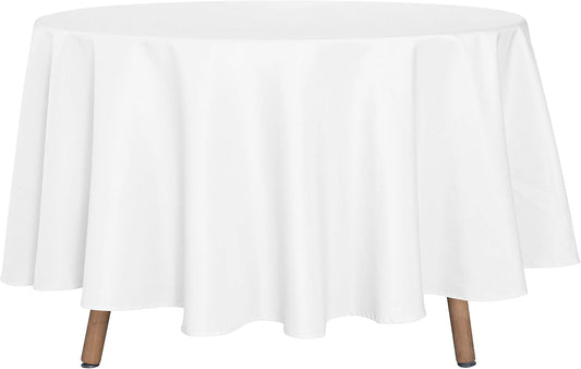 sancua Round Tablecloth - 90 Inch - Water Resistant Spill Proof Washable Polyester Table Cloth Decorative Fabric Table Cover for Dining Tables, Buffet Parties and Camping, White