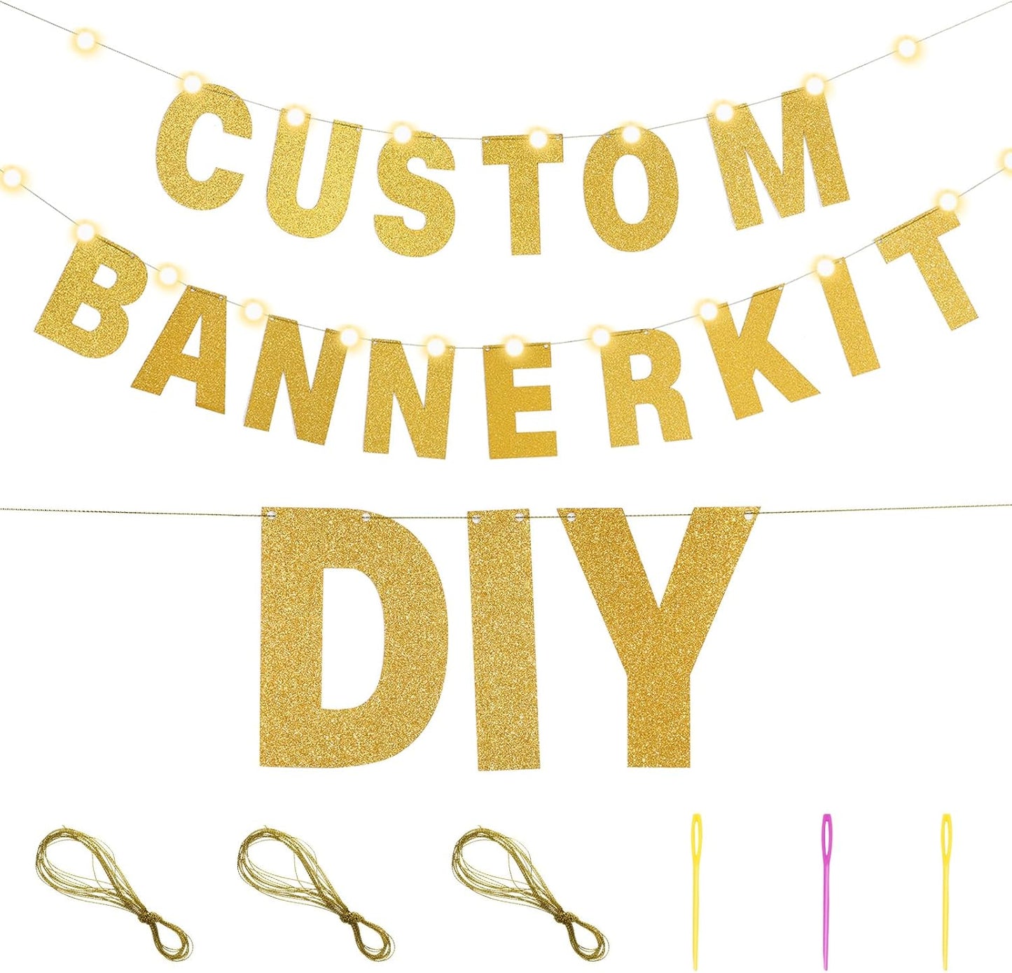 TaoBary 112 Pcs DIY Letter Custom Banner Glitter Customizable Banner Kit Including 107 Letters and Numbers 3 Rope for Valentine Birthday Party(Gold)