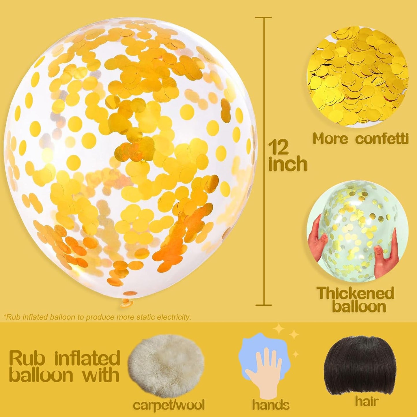 Gold Confetti Balloons, 25 Pcs Thickened 12 Inch Clear Latex Balloon with Confetti Inside for Graduation Decorations Engagement Bridal Shower Party Baby Shower Birthday Party Decoration Supplies