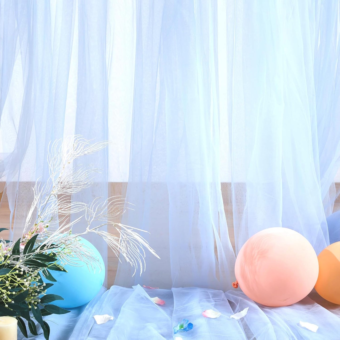 Baby Blue Sheer Backdrop Curtains for Baby Shower Boys Birthday Party Wedding 2 Panels 5 ft X 10 ft Baby Blue Tulle Backdrop Curtains for Party Photoshoot Background Decorations