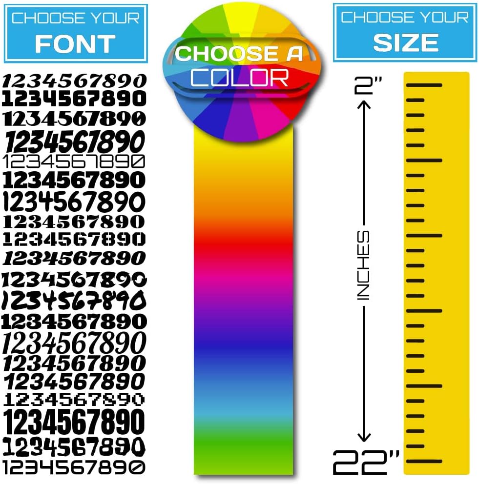 Fairwinds Designs Custom Race Car Number Decals | Set of 3 Heavy Duty Vinyl Stickers | Choose Size in Inches | Numbers for Cars Truck Motorcycle Jet Ski Boat | Racing Autocross Pro (Black, Medium)