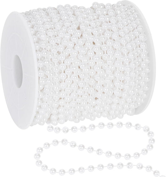 100 Feet White Christmas Tree Garland, Artificial Beads Strands Chain, Christmas Tree Decorations for DIY Xmas Tree Decorations Fireplace Balcony Home Party Decor