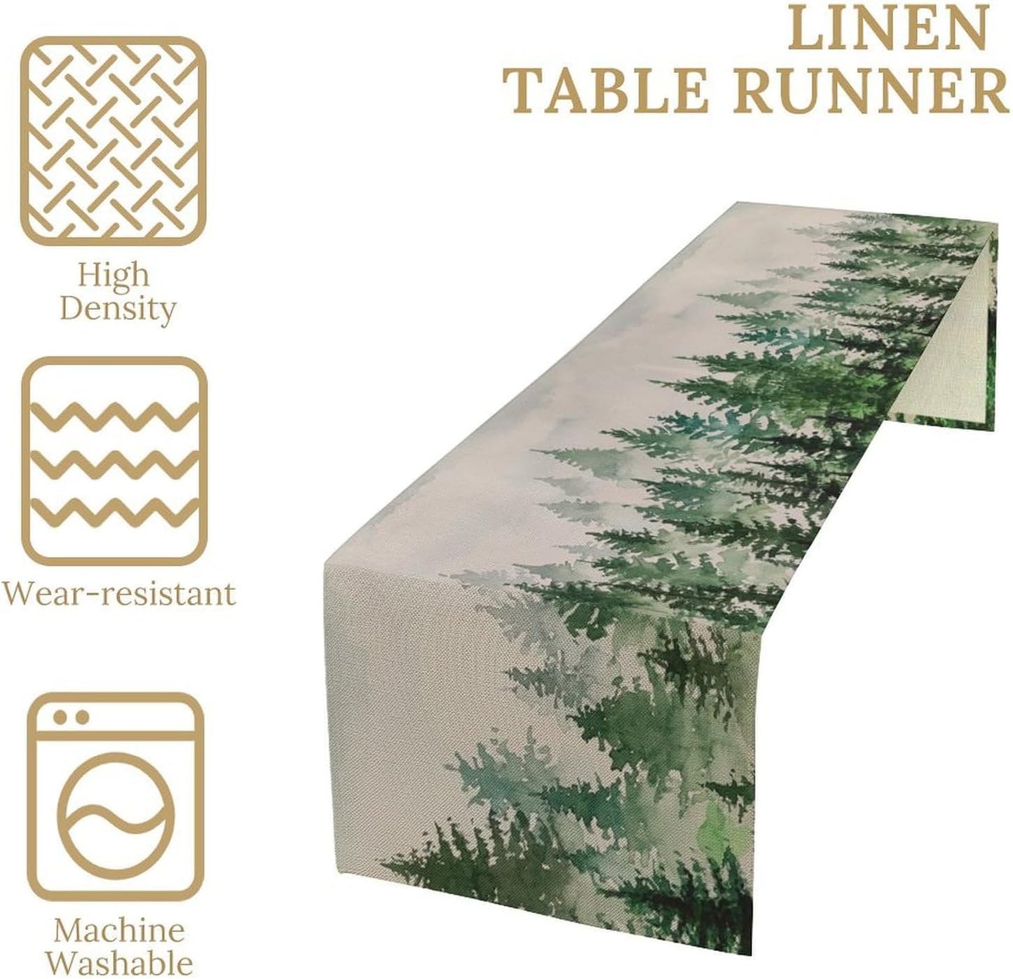 Foggy Forest Table Runner,Green Forest Natural Landscape Table Runner for Kitchen Dining Table Home Party Decoration 13x120 Inch