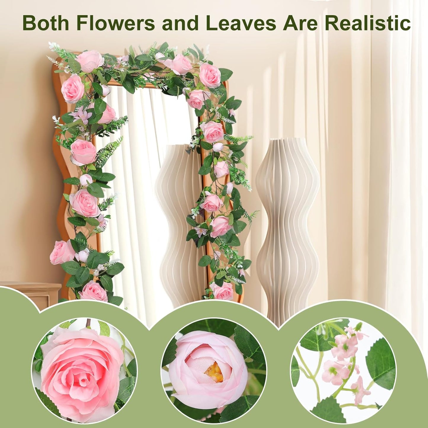 Naidiler Full Pink Flower Garland, 6.2FT Artificial Rose Floral Vine Pretty Spring Pink Flower Garland for Wedding Arch Decor Home Backdrop Wall Table Centerpiece Valentines Decoration