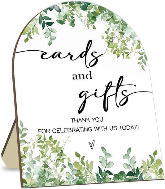 Cards and Gift Sign, Thank You for Your Gift and Well Wishes Sign, Eucalyptus Leaf Decoration Bridal Shower with Stand, Baby Shower Favors, Party Decor Supplies 9 * 11IN