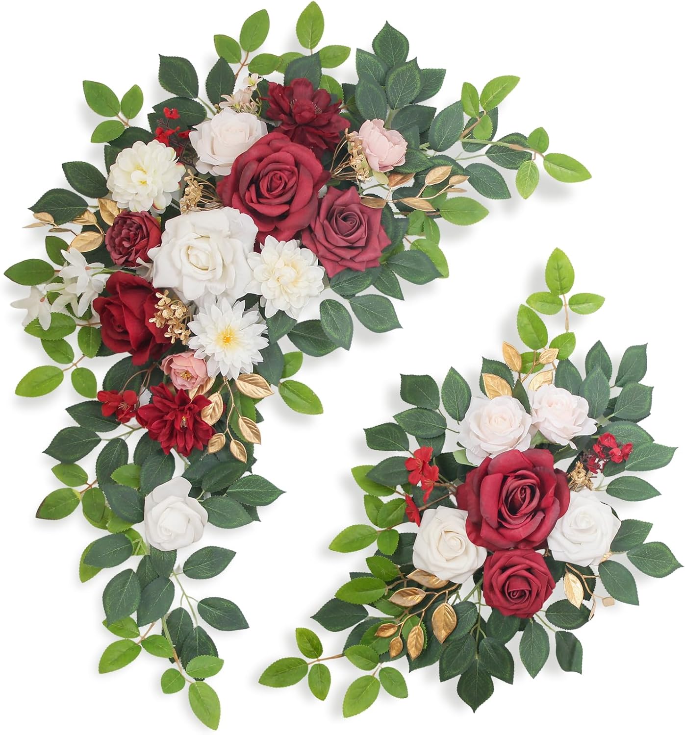 Pack of 2 Artificial Flowers for Backdrop Decoration, Wedding Arch Flowers,Reception Welcome Sign, Eucalyptus Garland, Suited to Aisle Decor and Wedding Arches (Red White)