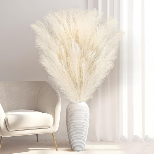 Zeyune 10 Pcs 71'' Large Faux Pampas Grass Decor Tall Artificial Pompous Grass Bulk for Boho Floor Vase Filler Wedding Floral Arrangements Home Baby Shower and Boho Decor (Beige)