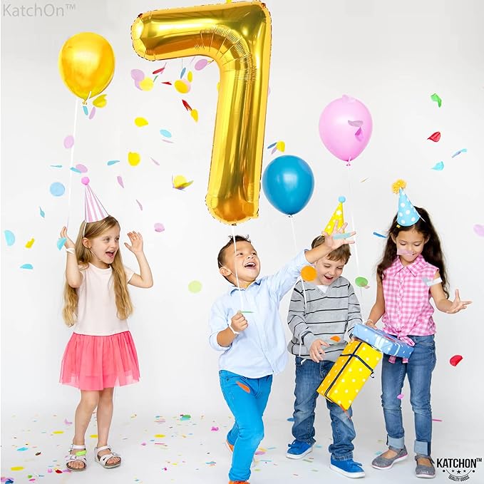 KatchOn, Giant Gold Number 7 Balloon - 40 Inch | 7th Birthday Balloon for 7th Birthday Decorations | 7 Balloons for Birthday | Seven Number | 7 Year Old Balloons for 7 Year Decorations