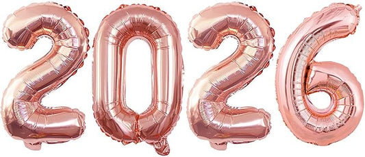GOER 2026 Foil Number Balloons for 2026 New Year Eve Festival Party Supplies Graduation Decorations (Rose Gold,16 Inch)