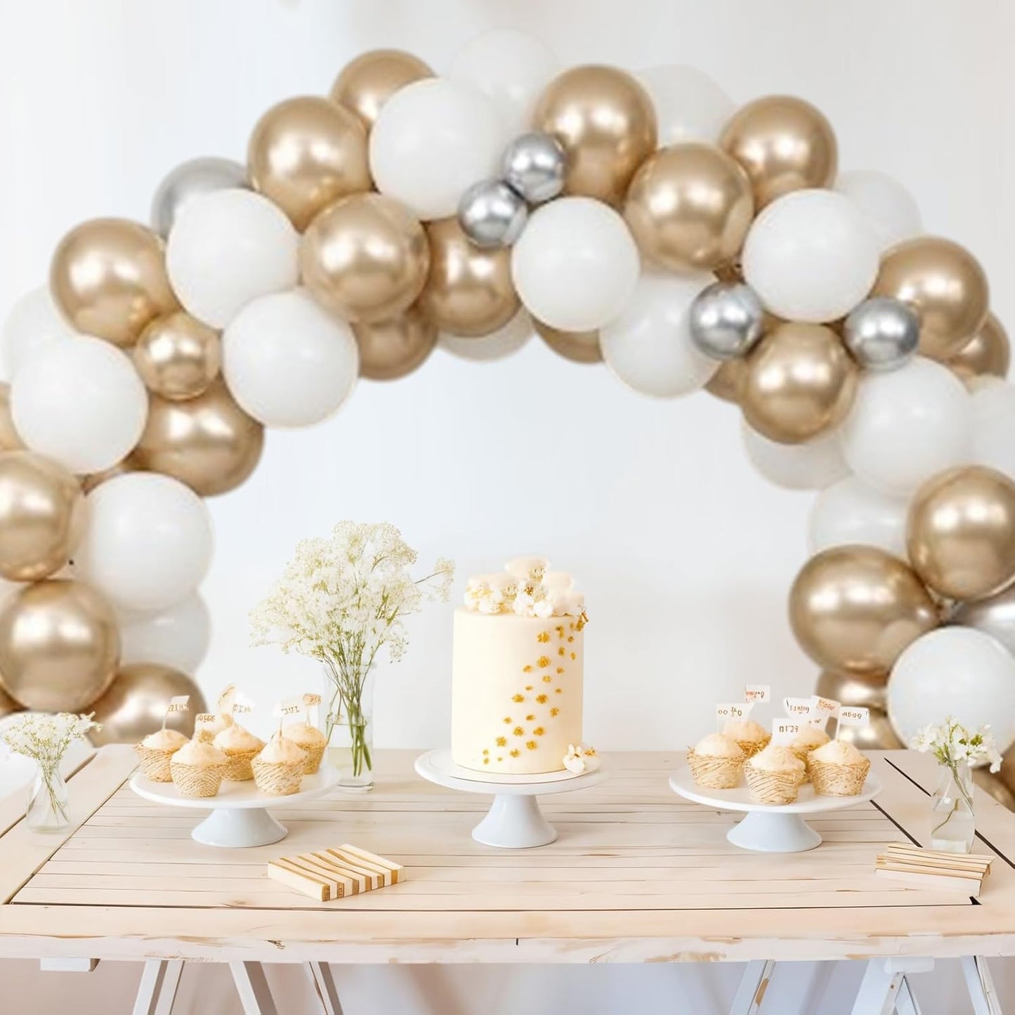 Beige White Pearl Balloons, 50PCS Nude Metallic Champagne Gold Cream White Double Stuffed Balloon Neutral Ballons for Birthday Boho Wedding Anniversary Engagement Party Decoration
