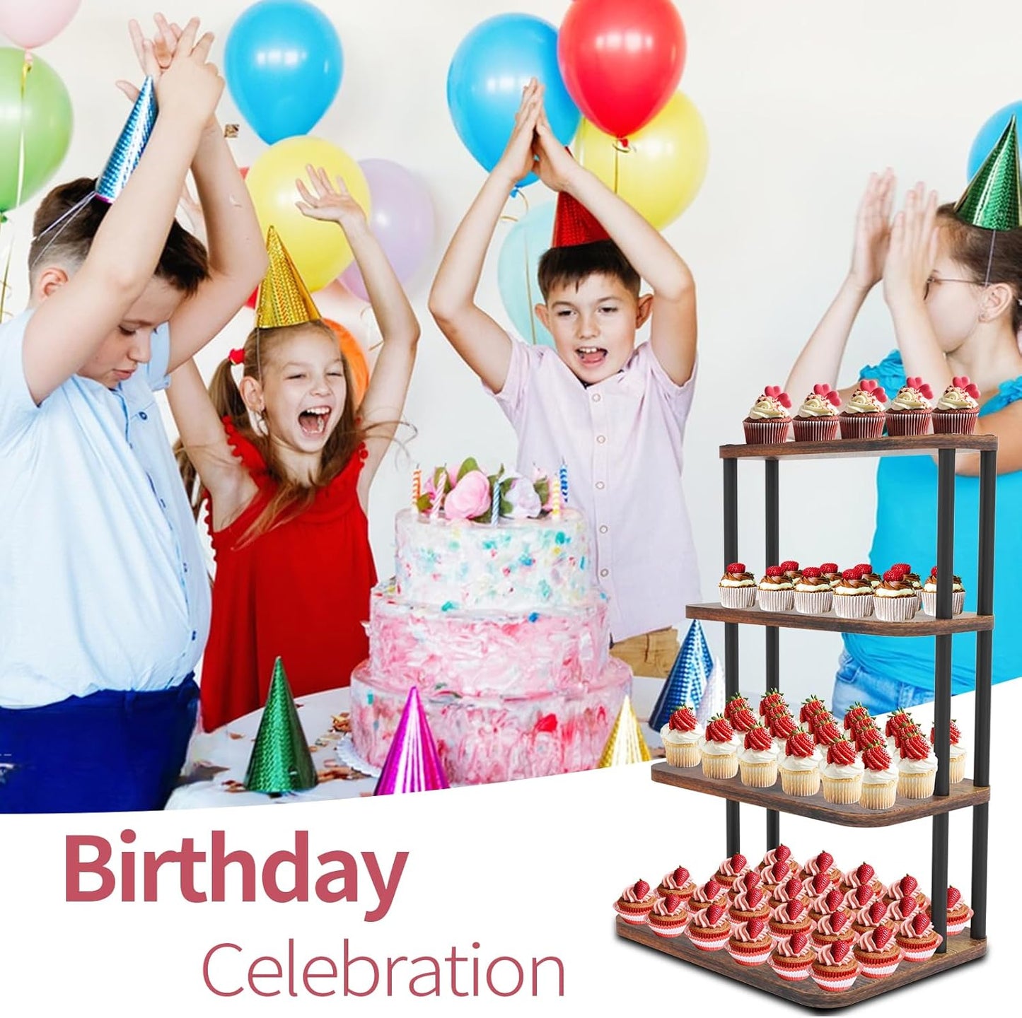 Cupcake Stand, 4 Tier Cupcake Stand for 50 Cupcakes, Wood Cake Stand, Rustic Dessert Table Display Set Tiered Tray Stand, Serving Tray Cake Stands for Party Wedding Birthday