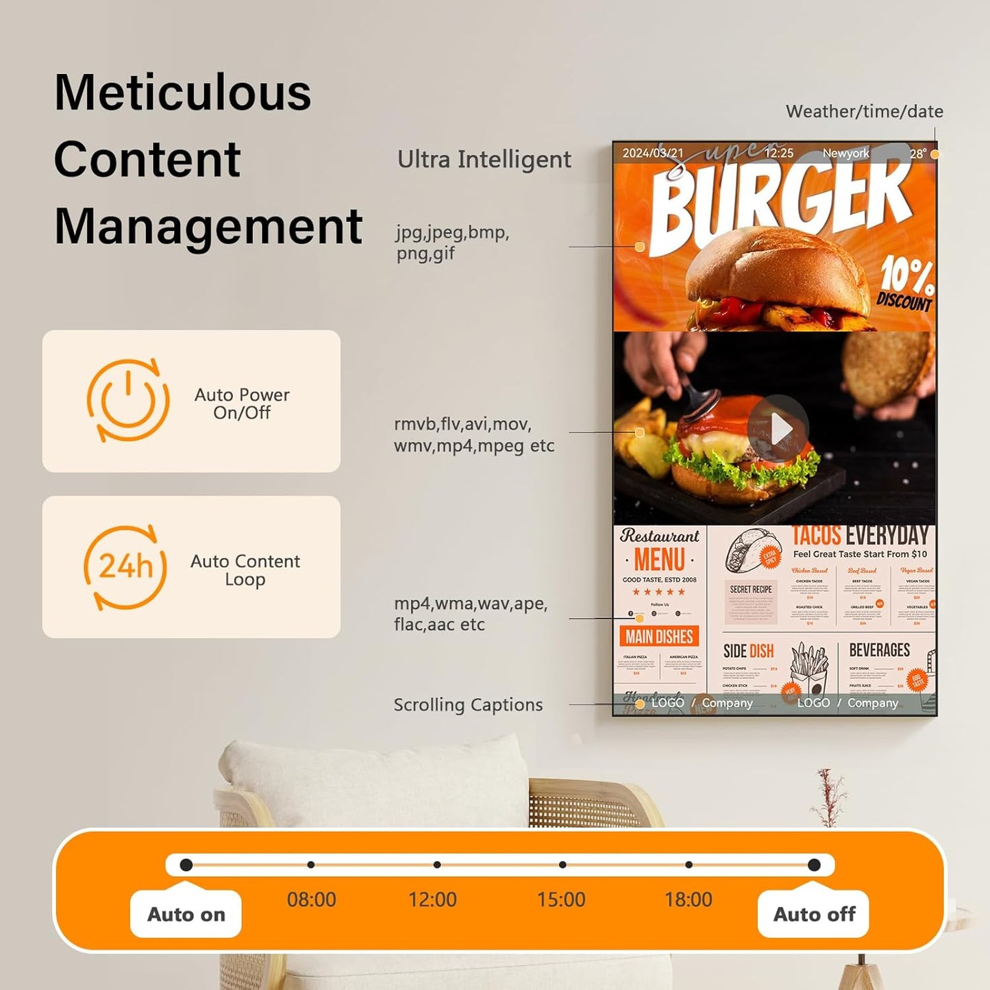 32 inch Digital Signage Kiosk LCD Advertising Display Menu Displays Indoor Floor Standing Vertical Poster White 2+32GB 2K 700nits Android OS with USB