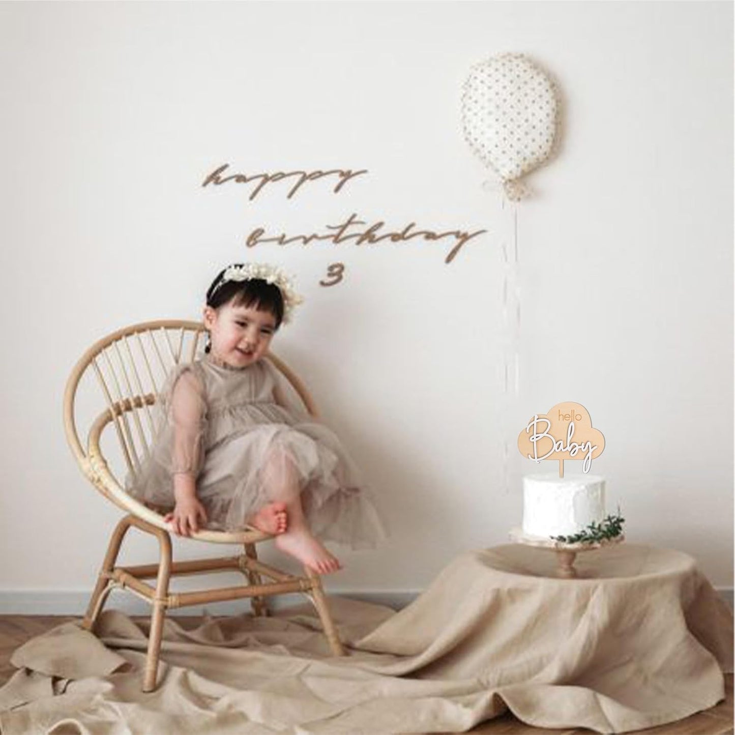 Hello Baby Wooden Cake Topper - Cloud Themed Baby Shower Party Cake Topper，Gender Reveal Party Decoration