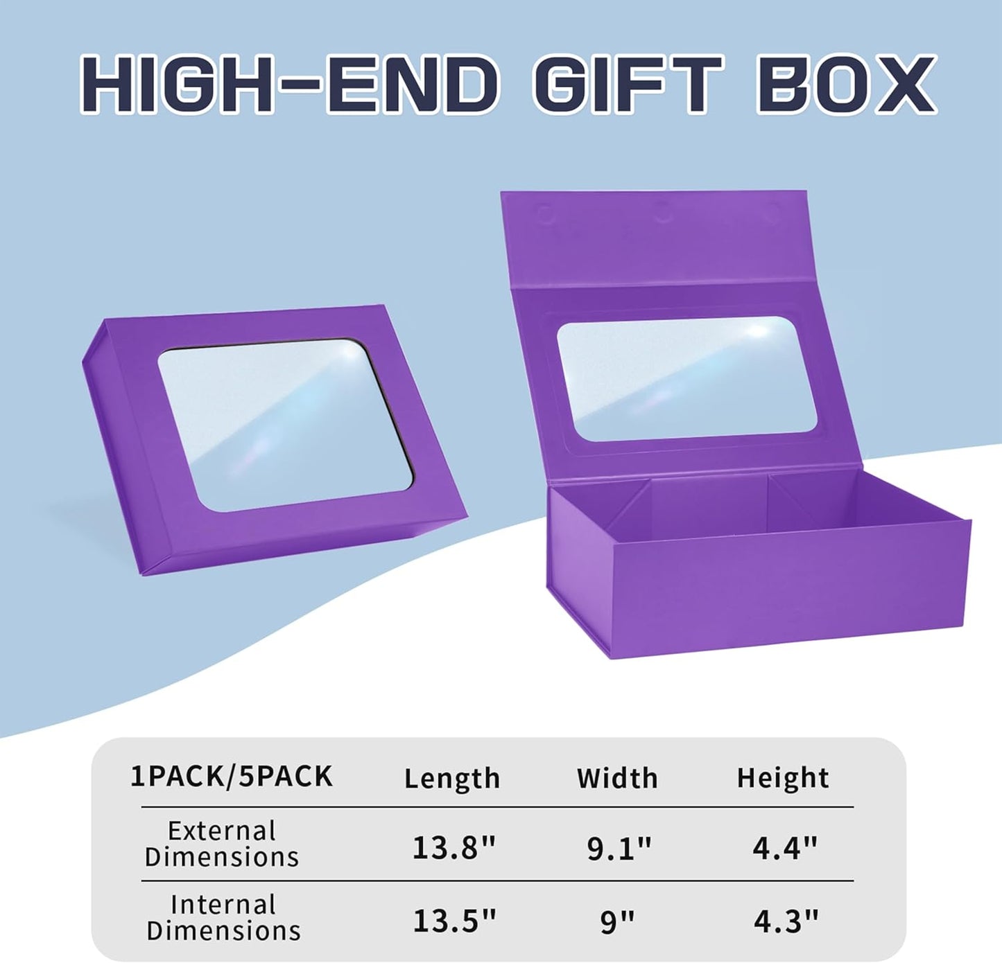 TIACABO Purple Large Gift Box with Window, 13.5"x9"x4.3" Bridesmaid Boxe for Gifts Giving,Birthday Gift Boxes with Magnetic,Closure Lid Gifts Box for Presents,Cute Boxe,Luxury for Gift Packaging