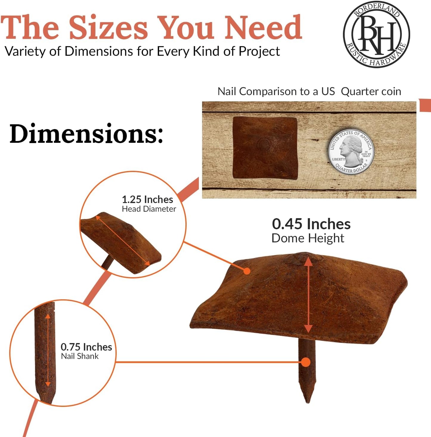 25 Pack 1.25" Square Head Iron Clavos Decorative Nails – Rusted – Handmade Rustic Square Fasteners for Farmhouse Shutters, Faux Wood Beams, Barn Doors, Shutters, and Gates – Ornamental Wood Accent