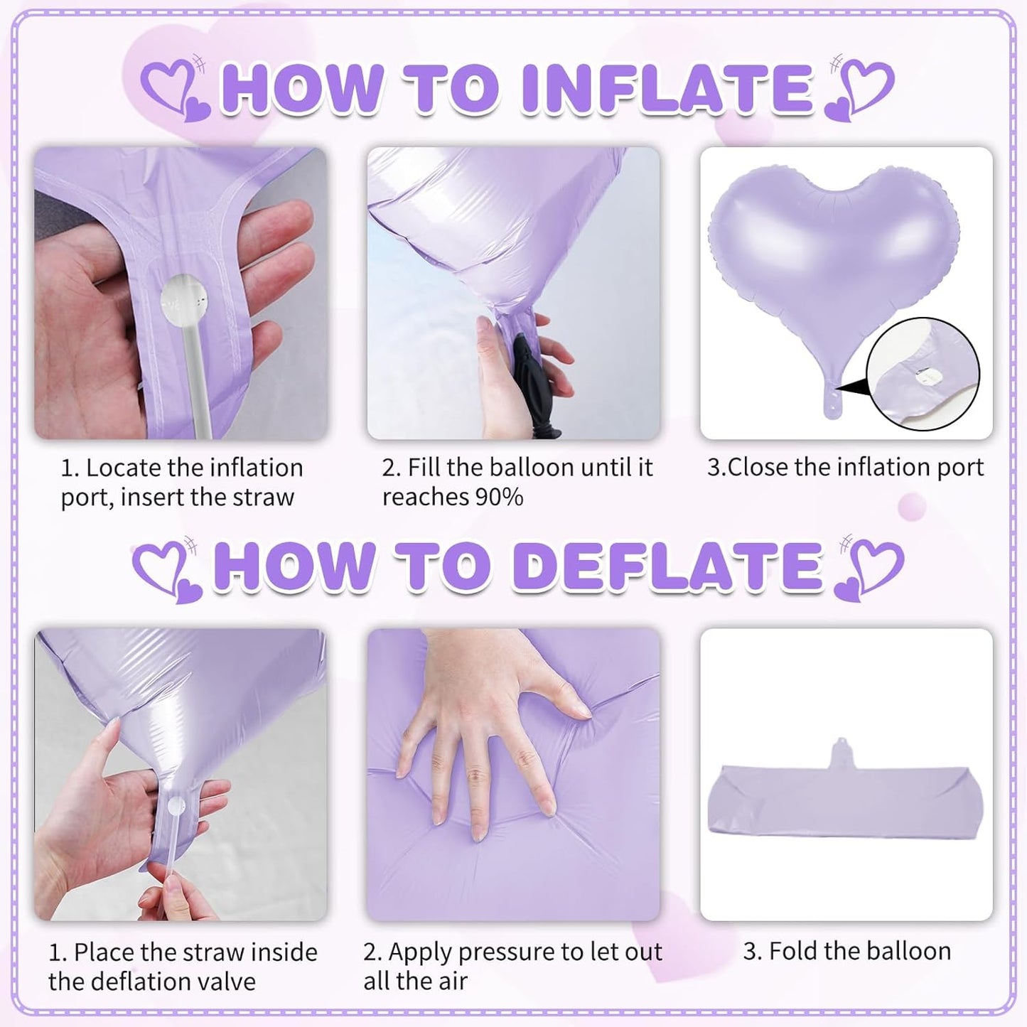 24 Inch Purple Heart Balloons, Heart Shaped Foil Balloons, Purple Helium Balloon for Valentines Day Bridal Shower Anniversary Wedding Birthday Party Decorations