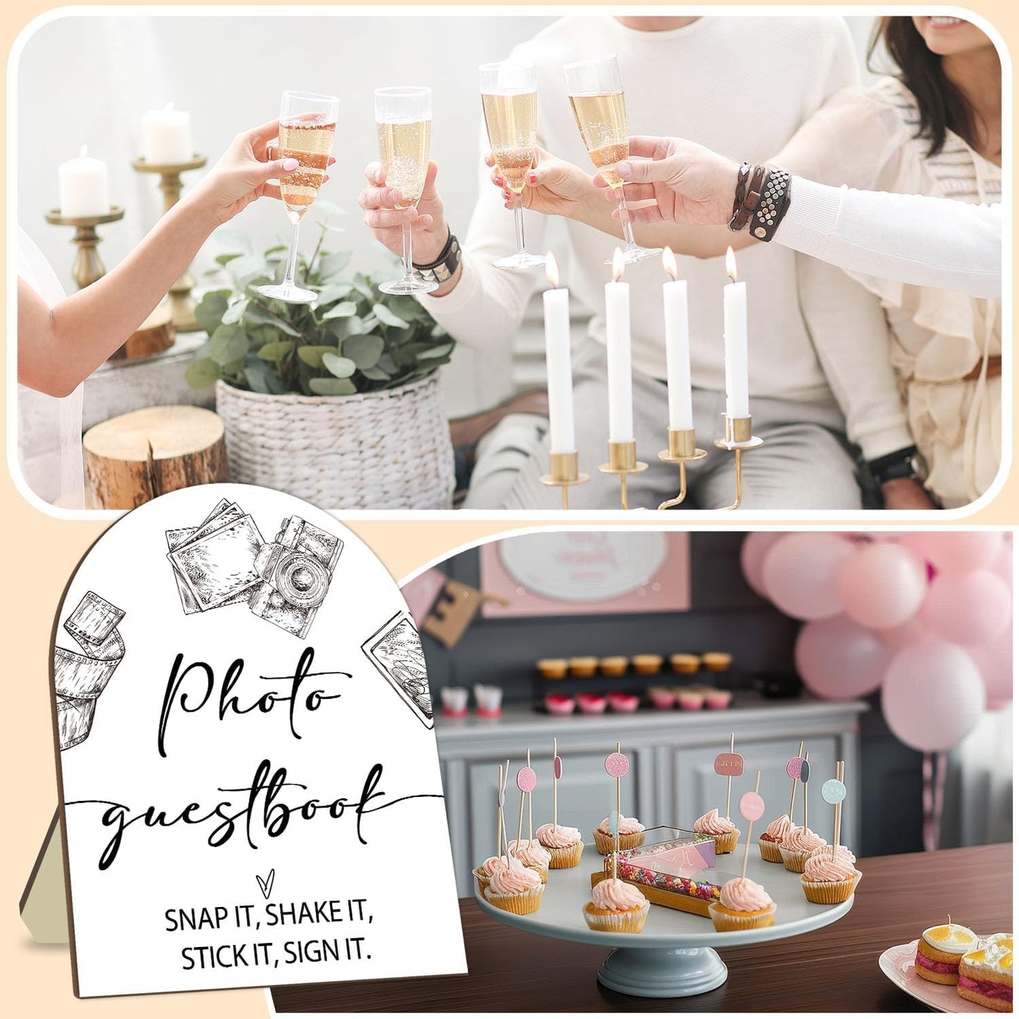 Wedding Photo Guestbook Desk Decor, Minimalism Style Welcome Sign, Bridal Shower Sign, Baby Shower Decoration Supplies, Wedding Reception Plaque with Stand 8 * 10In