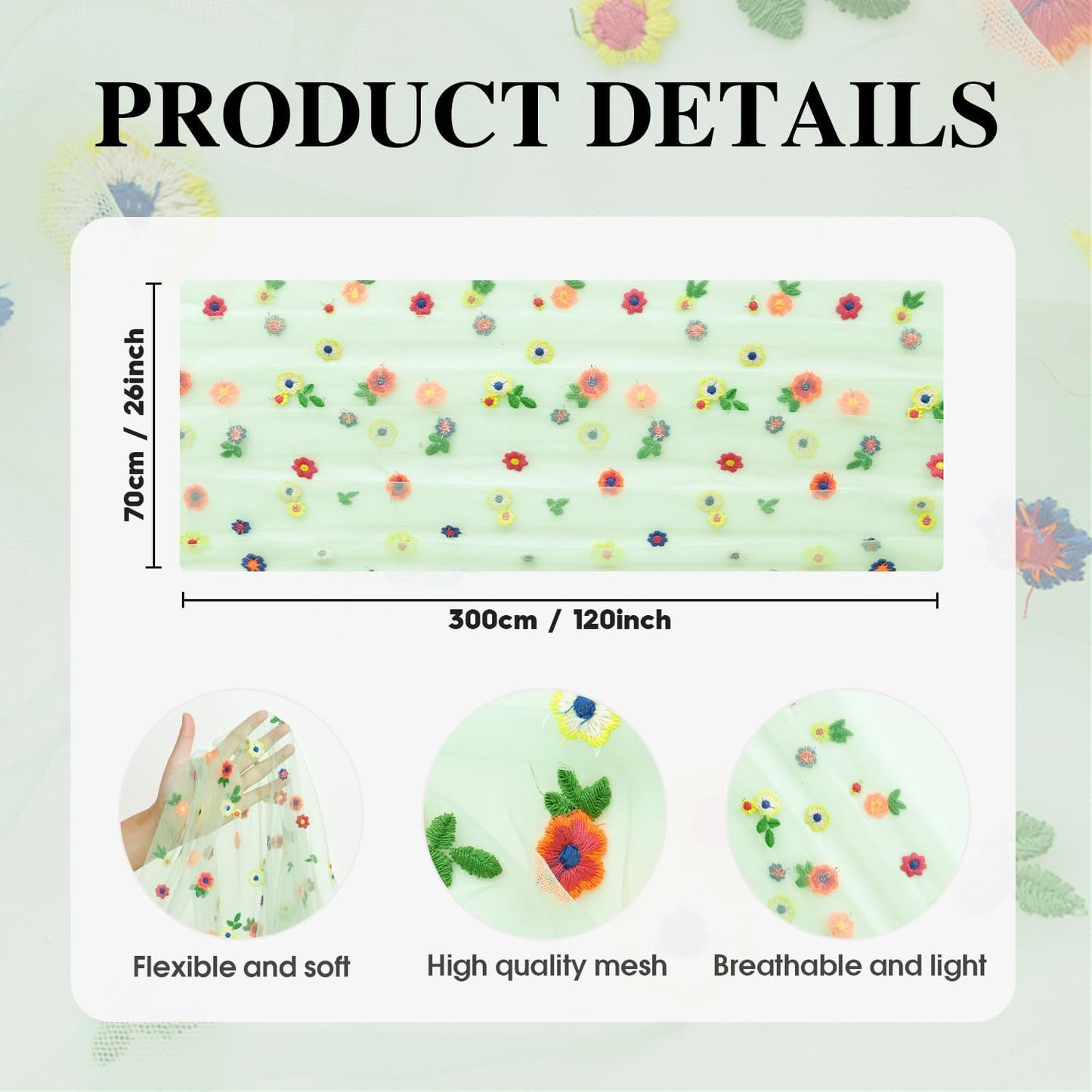 Artoid Mode Sage Green Embroidery Daisy Gauze Table Runner 120 Inch 10FT, Seasonal Sheer Dining Holiday Wedding Birthday Table Decor for Home Party