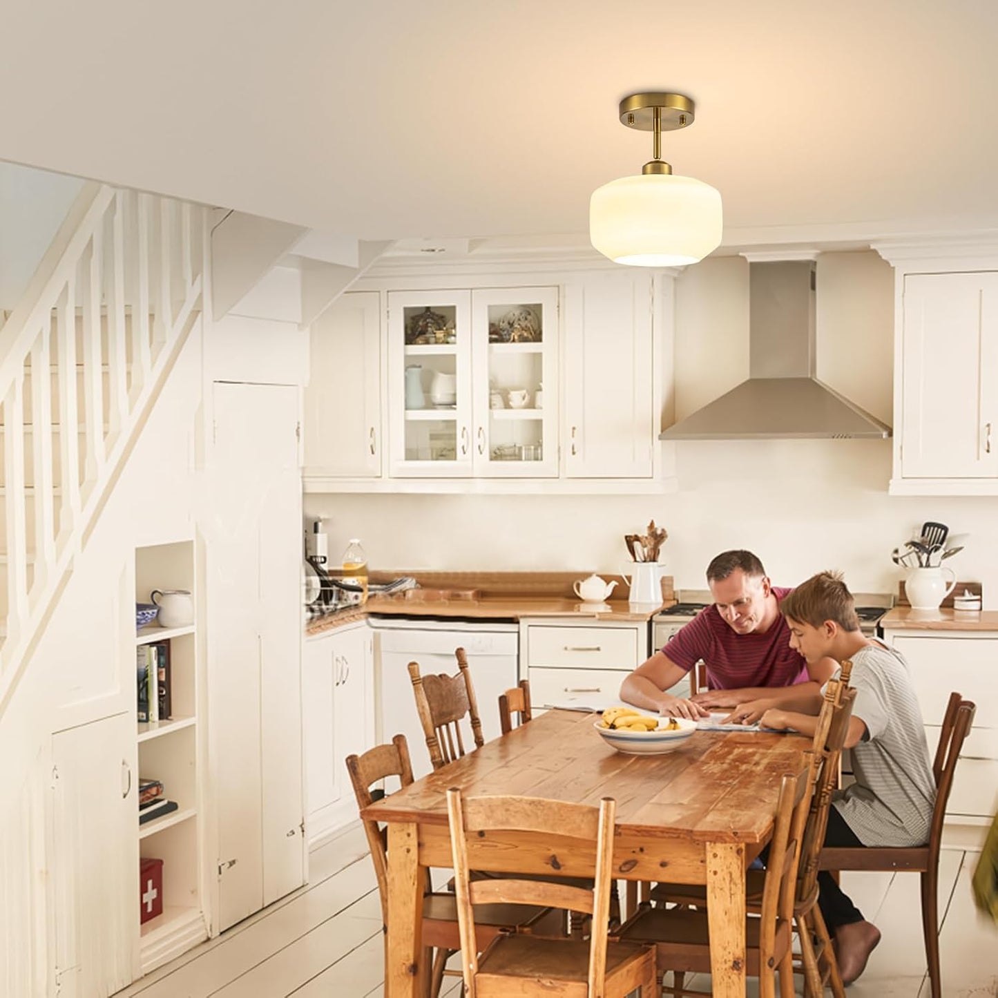 Tbaoinal semi Flush Mount Ceiling Light Fixture Adjustable Hanging Brass Gold Light Fixture 8.66" Modern Frosted Opal Milk Glass Shade Sloped Ceiling Adaptable for Hallway Light fixtures Entryway