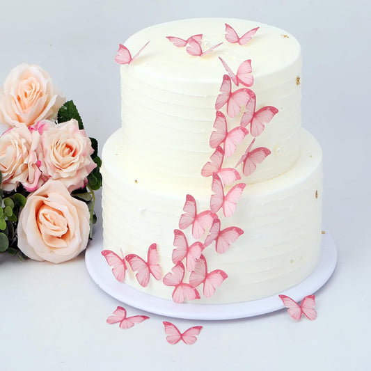48Pcs 2" Pink Edible Butterflies Cake Toppers Wafer Glutinous Paper Butterfly for Cake Cupcake Decoration Colorful Small Pastel Cupcake Topper Decoratings for Wedding Birthday Baby Shower