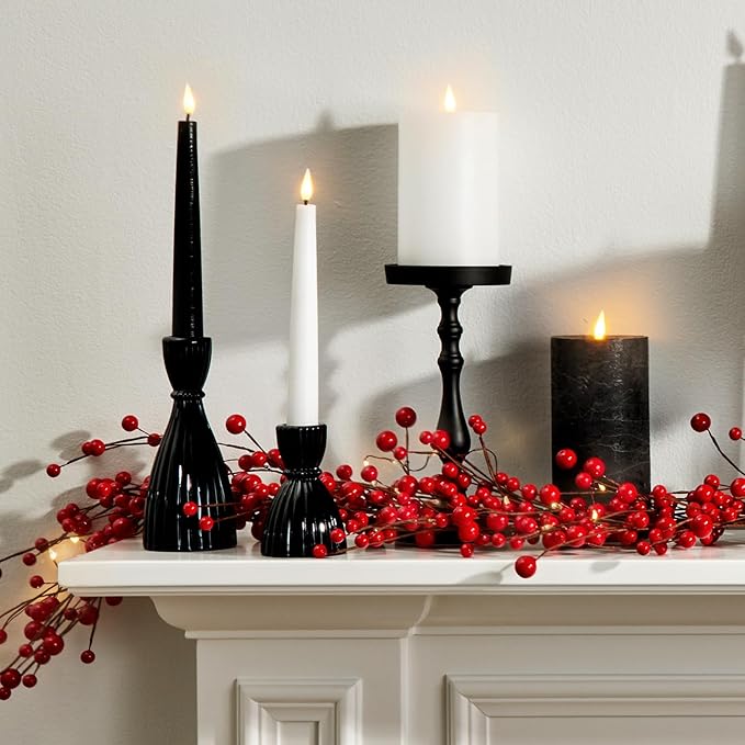 LampLust Lighted Garland, 6 Ft Red Berry Garland, 100 LED Lights, Spring Garland for Mantle All Year Round, Battery Powered, Timer Included, Farmhouse Decor, Table Top Decor for Dining Room