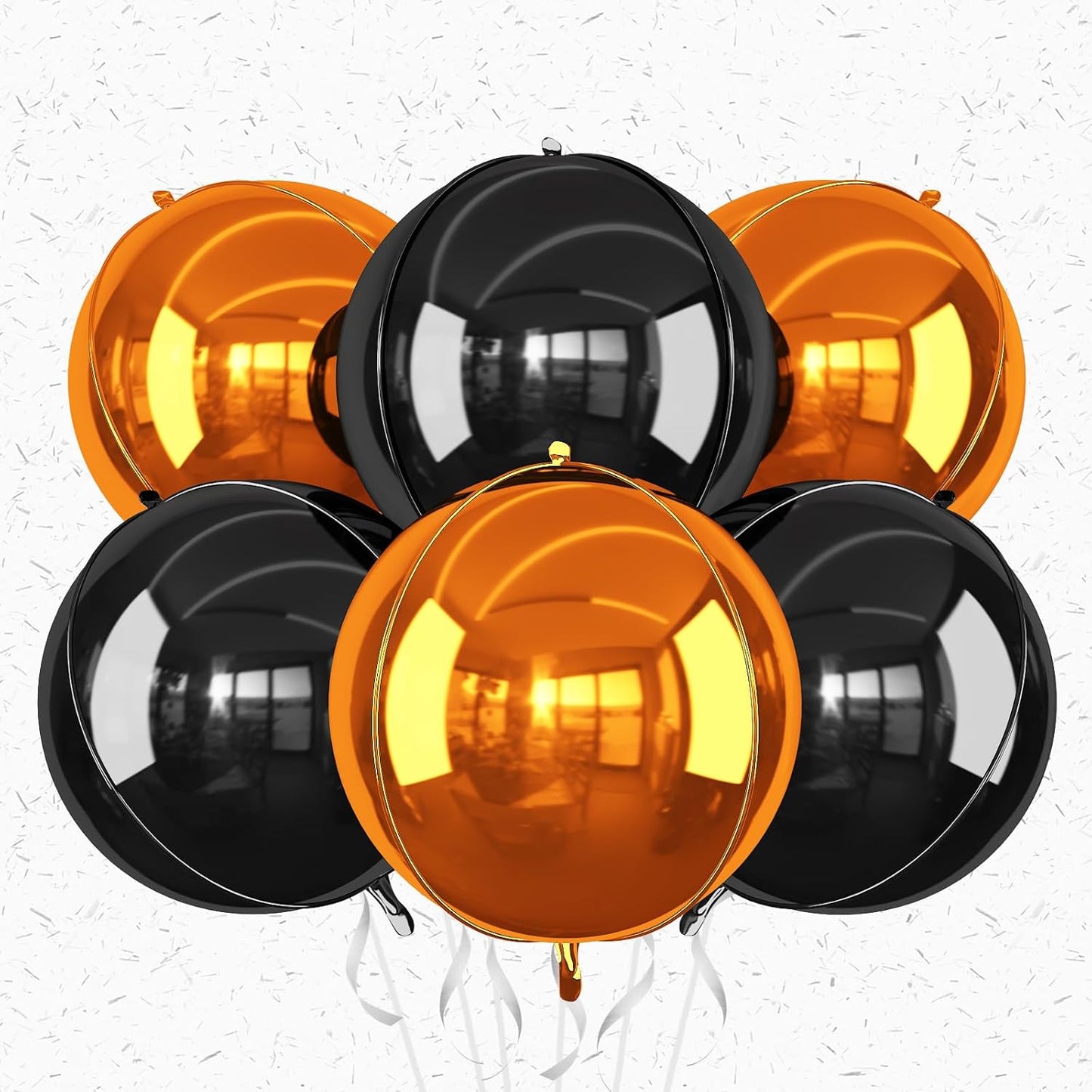 6Pcs Black Orange Round Foil Balloons,Giant 4D Round Ball Balloon,22 Inch Metallic Orange Black Balloons for Halloween Graduation Spooky Party Decorations