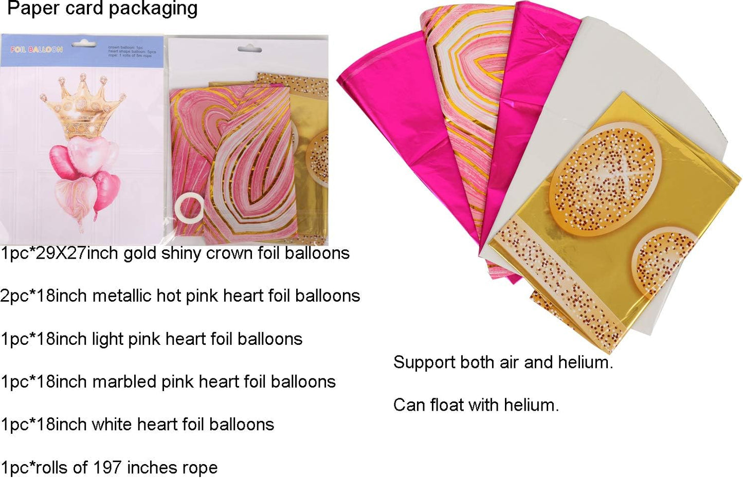 Pink Balloons Birthday Decorations，Gold Crown Princess Foil Balloons Set for Girls Women Party Decorations Baby Shower