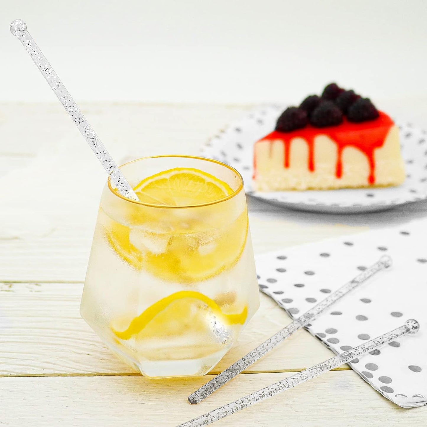 50-PCS Silver Glitter Plastic Swizzle Sticks, Crystal Cake Pops, Cocktail Coffee Drink Stirrers, Lolipop Stick, 7.24 Inch