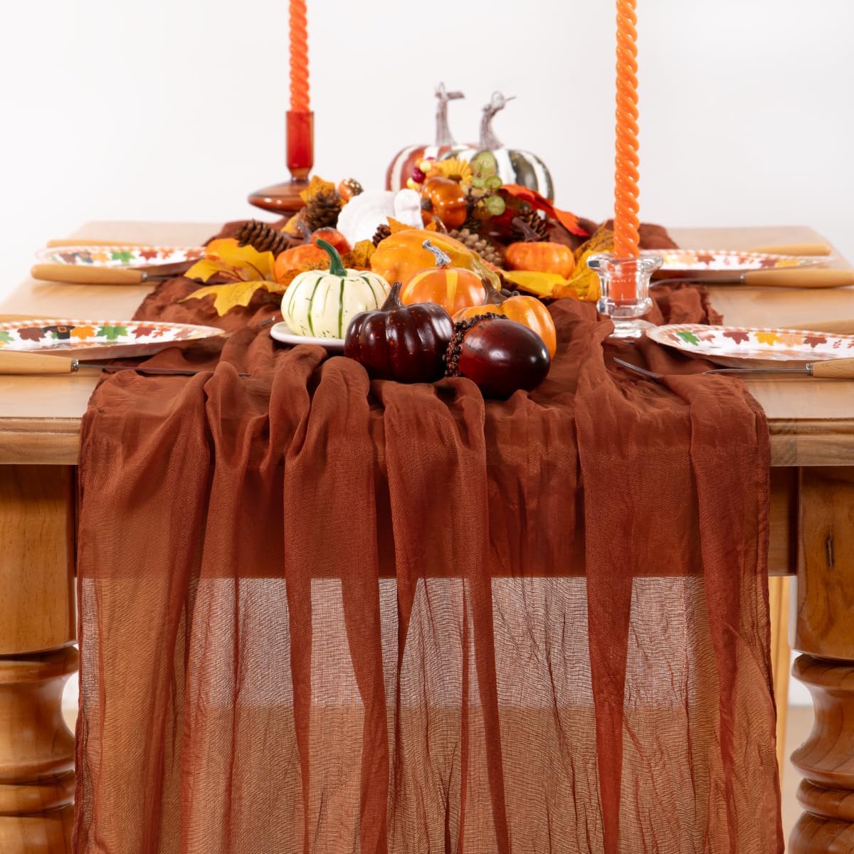 Terracotta Cheesecloth Table Runner 10 Pack Fall Burnt Orange Cheese Cloth Table Runners 120 Inches Rust Thanksgiving Fall Table Decorations for Friendsgiving Wedding Bridal Baby Shower Party
