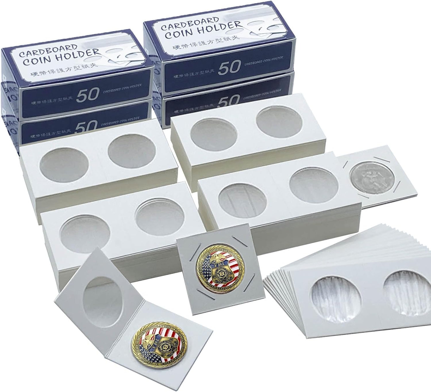 200 PCS Premium Cardboard Coin Flips 2 x 2 inch Coin Collection Supplies for Large Dollar, Mylar Coin Flips Coin Holders for Collectors (Large Dollar Coin Flips)