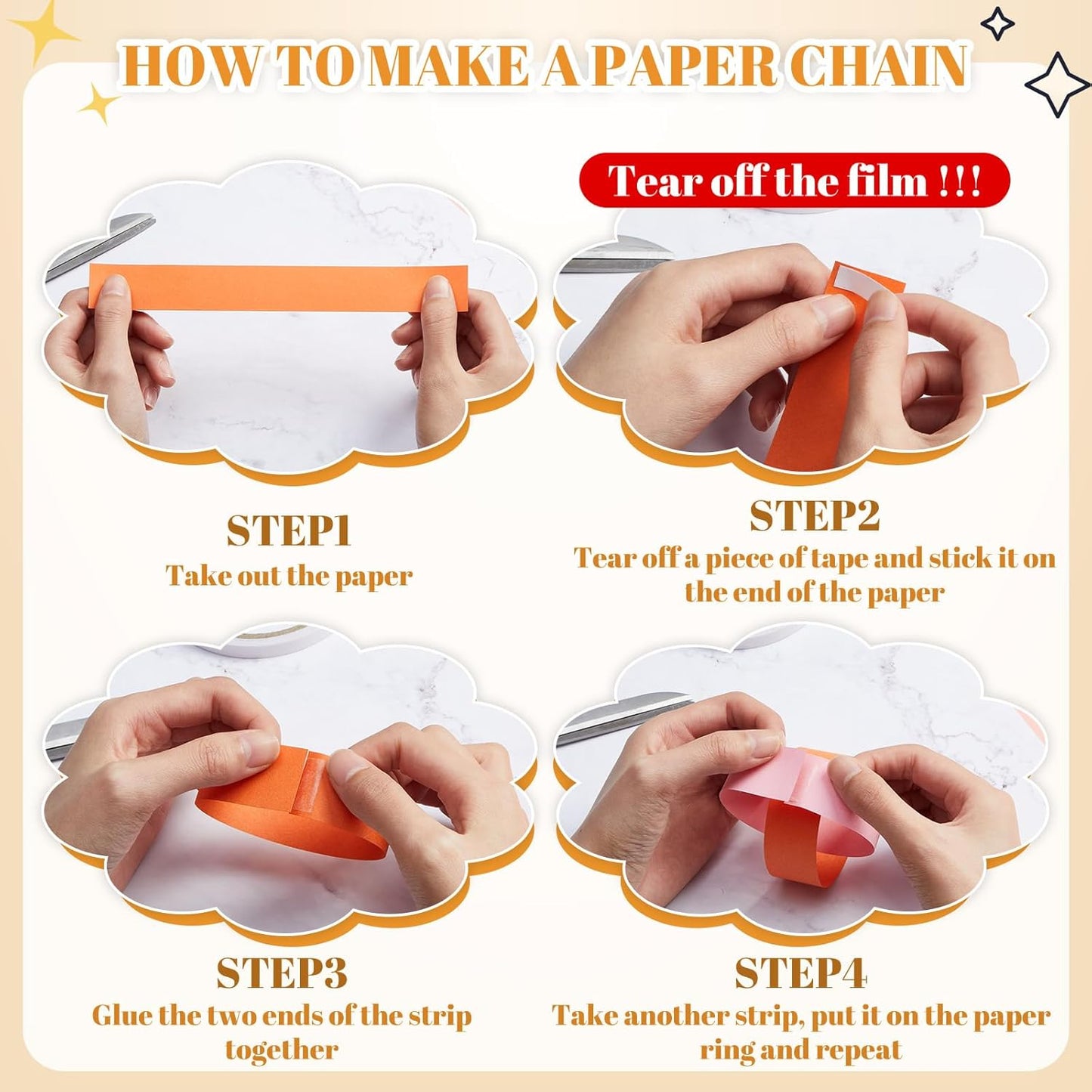 Lincia 600 Sheet Halloween Paper Chain Garland, Construction DIY Crafts Chain Strip for Fall Thanksgiving Party Decor, 1x8 Inch with Double Sided Tape (Groovy)