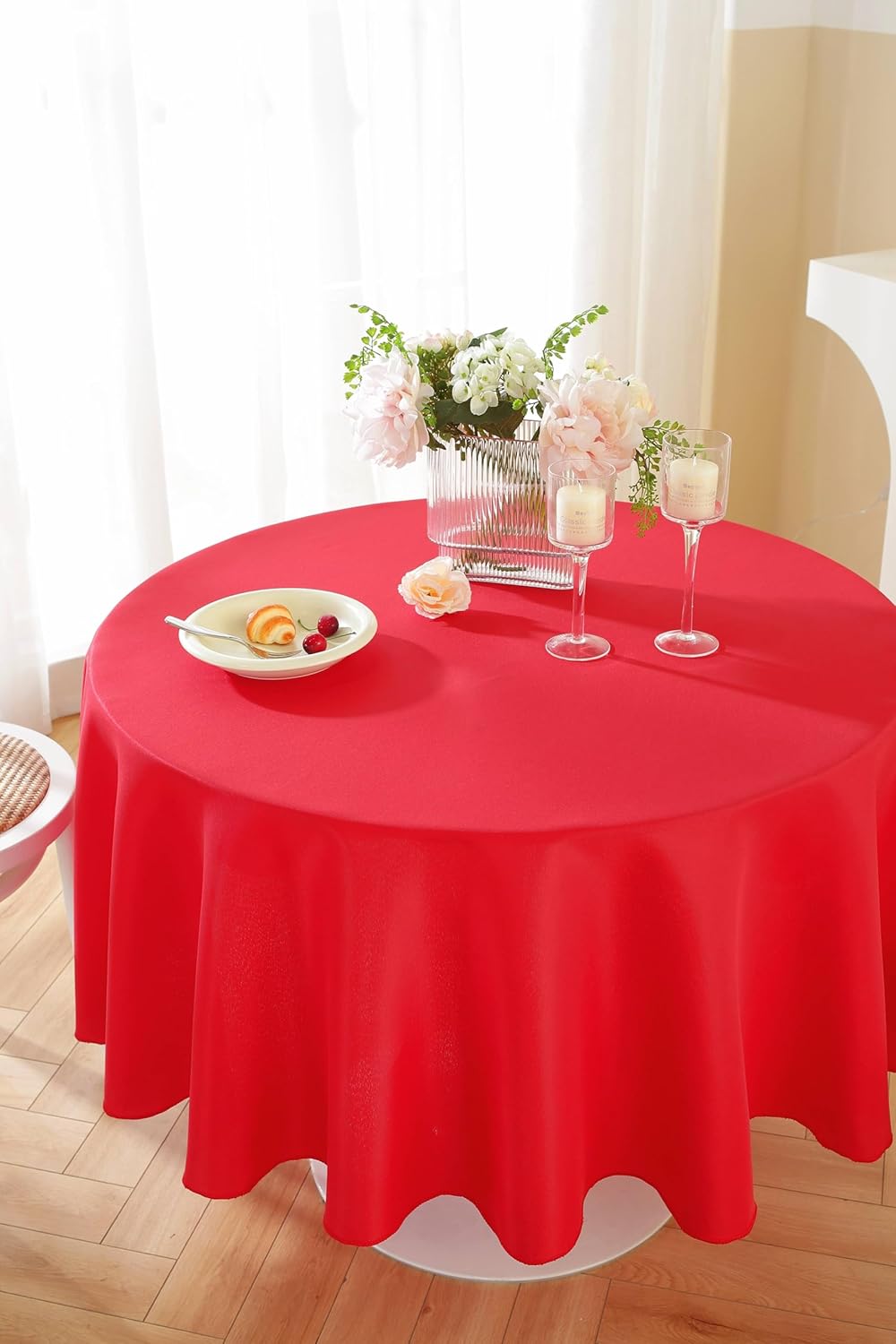 Craft And Party Round Tablecloth, 108 Inch Red Tablecloth, Polyester Fabric Washable Table Cloth for Home, Party, Wedding or Restaurant Use.