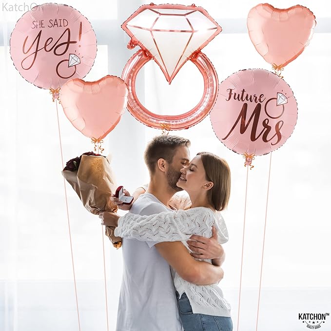 KatchOn, Diamond Ring Foil Balloon Set - Pack of 5 | Future Mrs Balloons | She Said Yes Decorations | Bridal Shower Balloons for Bachelorette Party Decorations, Rose Gold Bridal Shower Decorations