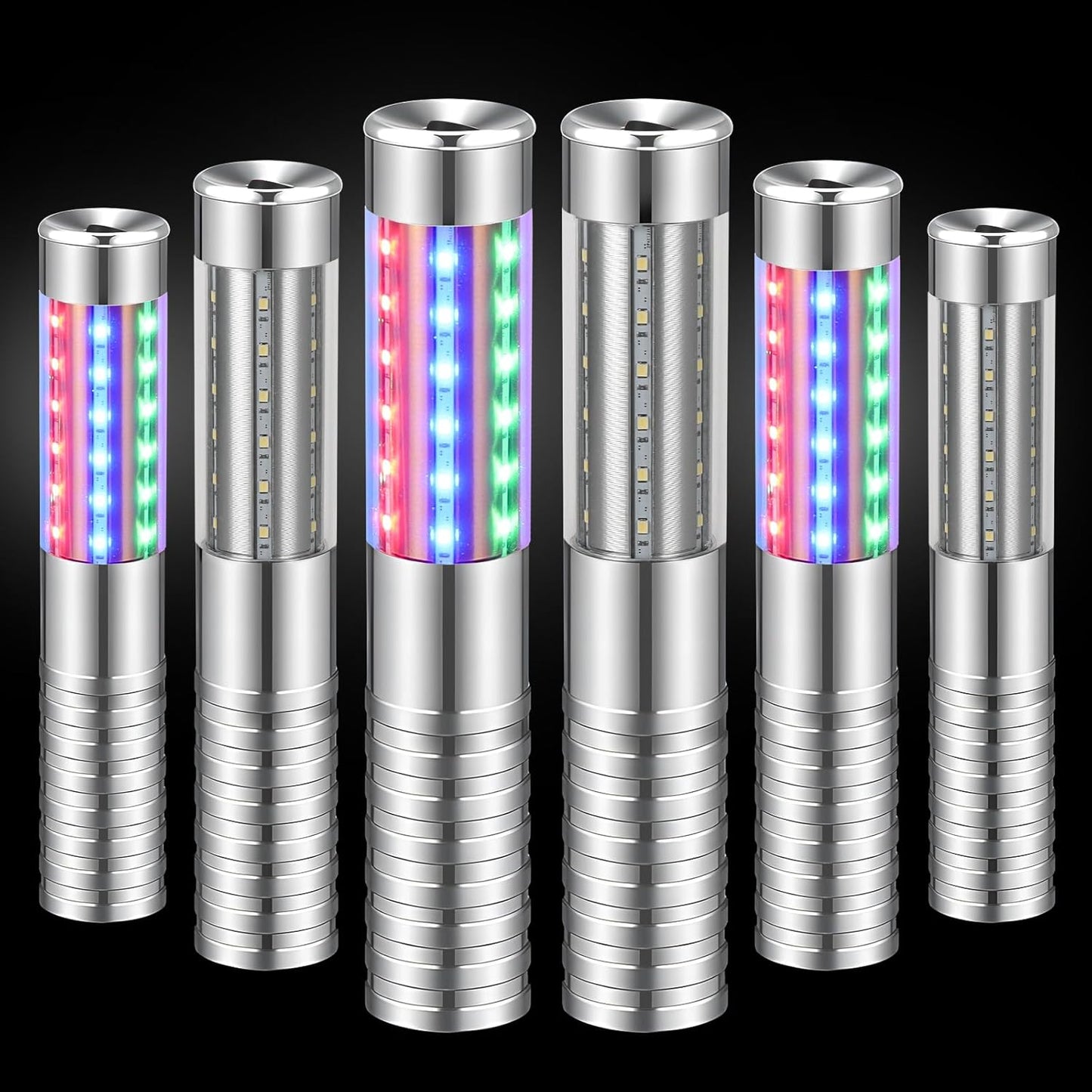 6 Pieces RGB LED Strobe Baton Light Rechargeable Bottle Service Sparklers Stick Reusable Champagne Bottle Handheld LED for Club Stage Nightclub Party Concert Event Bar Outdoor - Silver