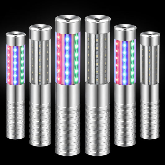 6 Pieces RGB LED Strobe Baton Light Rechargeable Bottle Service Sparklers Stick Reusable Champagne Bottle Handheld LED for Club Stage Nightclub Party Concert Event Bar Outdoor - Silver