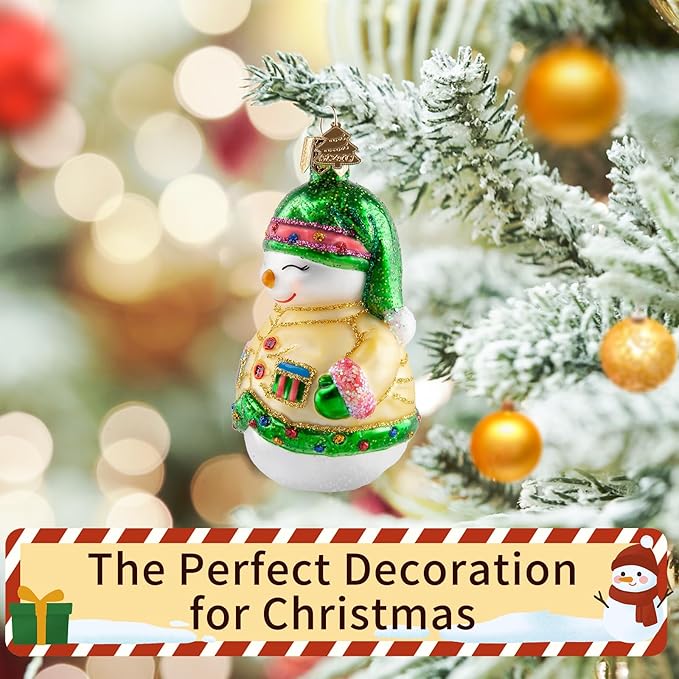 Snowman Christmas Ornaments,Glass Blown Ornaments for Christmas Tree,Yellow Snowman Collection Figurine Hanging Ornaments,Christmas Decorations for Xmas Tree Holiday Party Daily Gifts