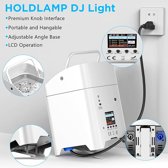 Battery Powered Stage Lights 6Pcs with Charging Case, 9600mAh Rechargeable Par Can Lights 6x18W RGBWA+UV APP/Remote/DMX512/Sound Activated, Uplights for Events Party Wedding DJ Concert Dance White