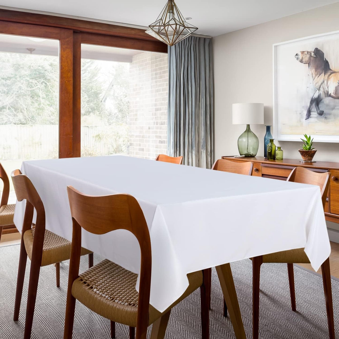 sancua 2 Pack White Tablecloth 60 x 120 Inch, Rectangle 8 Feet Table Cloth - Stain and Wrinkle Resistant Washable Polyester Table Cover for Dining Tables, Buffet Parties and Camping