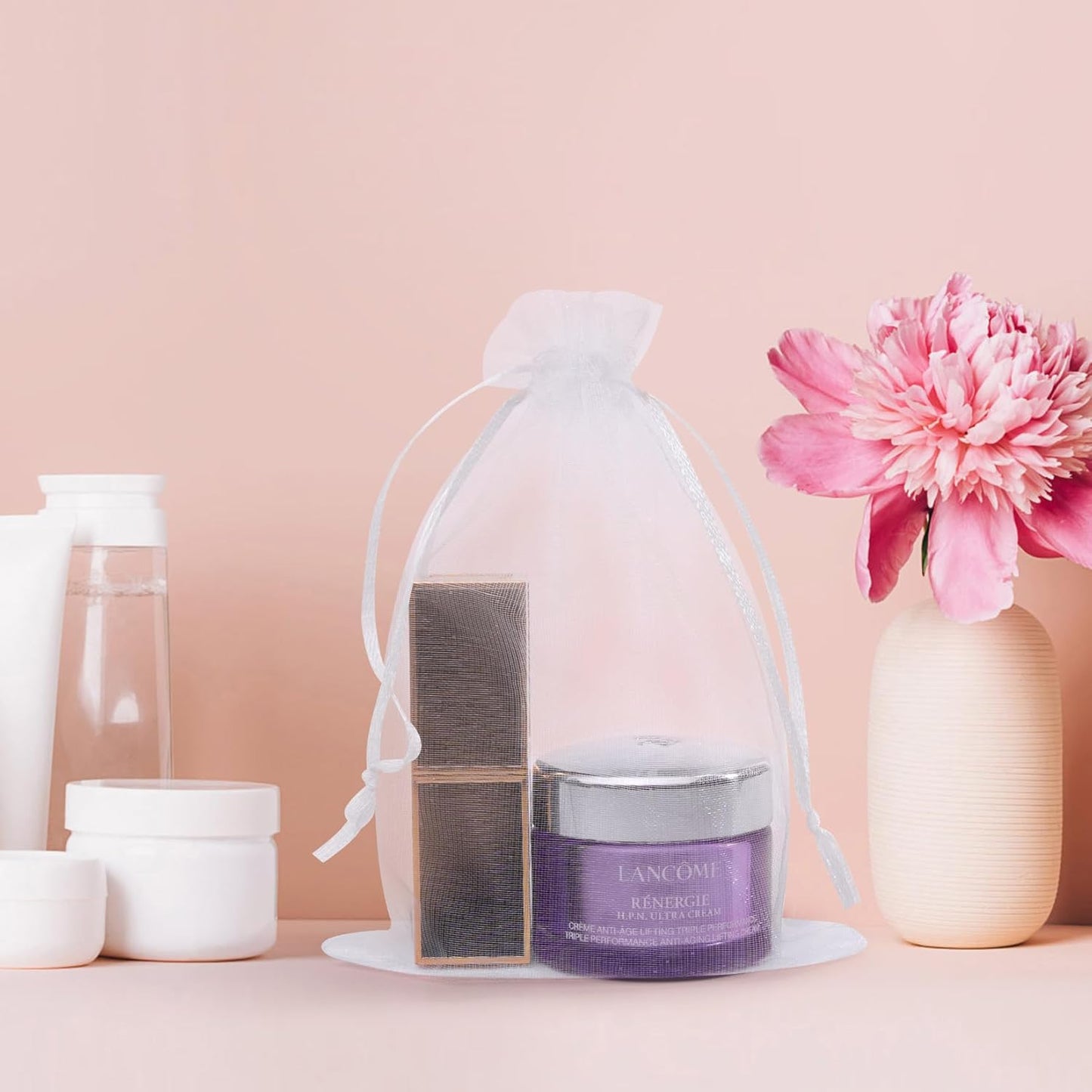 50 Pcs White Organza Bags 4x6 Inch Small Mesh Bags Drawstring Small Gift Bags Goodie Bags for Jewelry Candy Party Favor