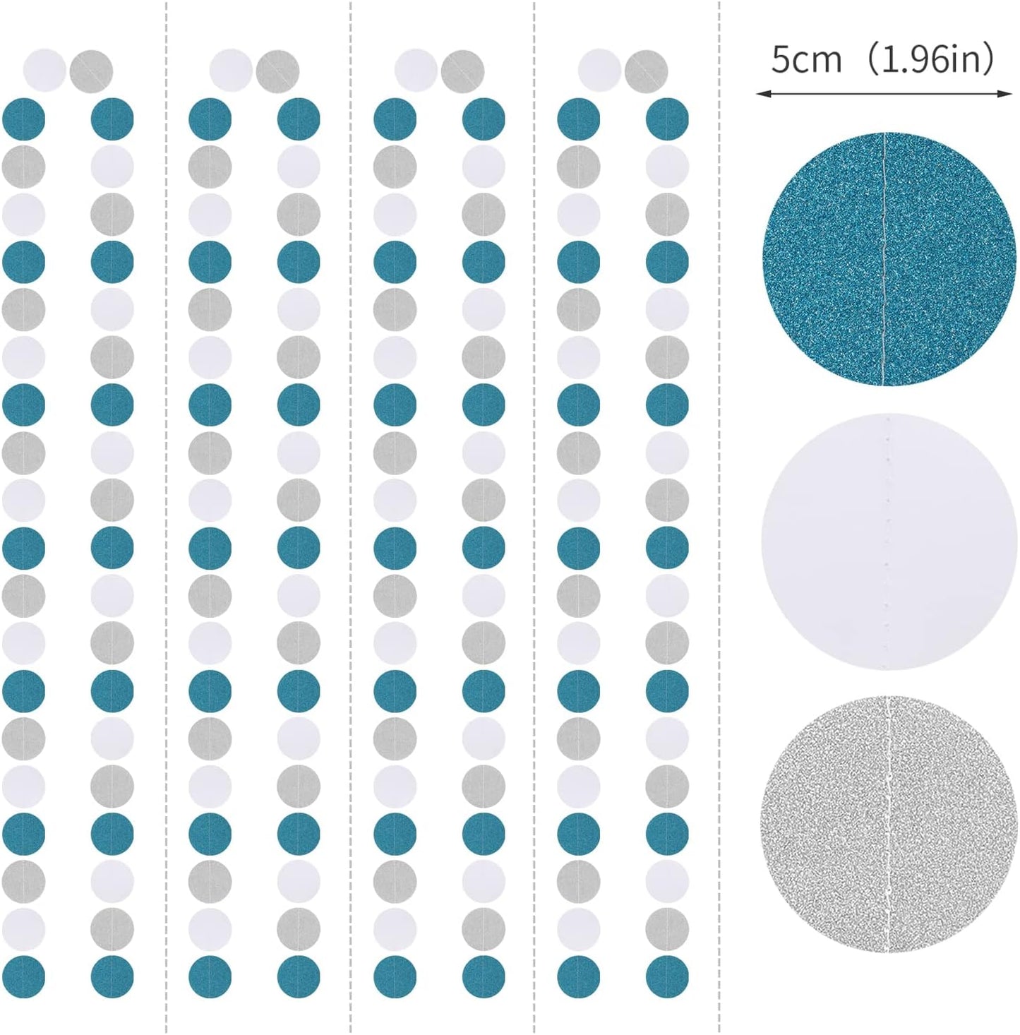 Teal-Turquoise White-Silver Party-Decorations Garland Streamers - 52Ft Woman Girl Frozen Birthday Paper Banner,Graduation Wedding Bachelorette Engagement Bridal Baby Shower Backdrop Decor Panduola