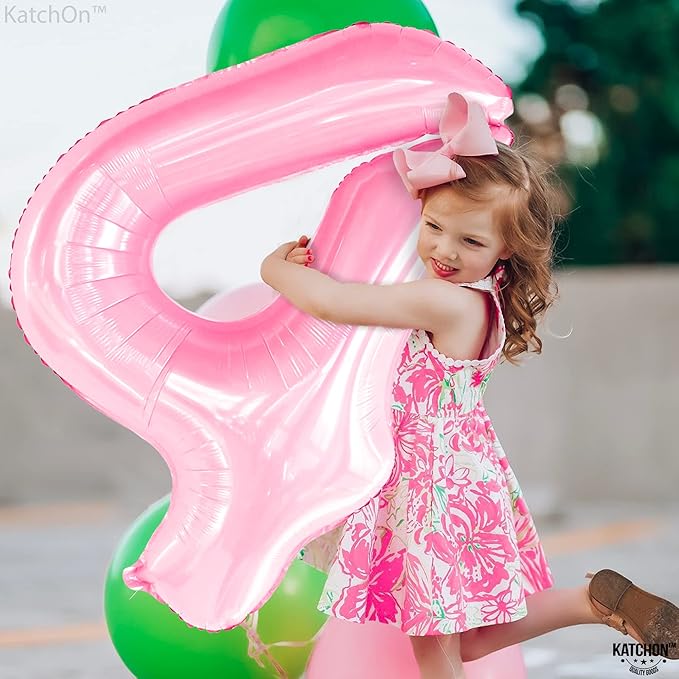 KatchOn, Pink Giant Light Number 4 Balloon - 40 Inch, 4th Birthday Decorations Girl