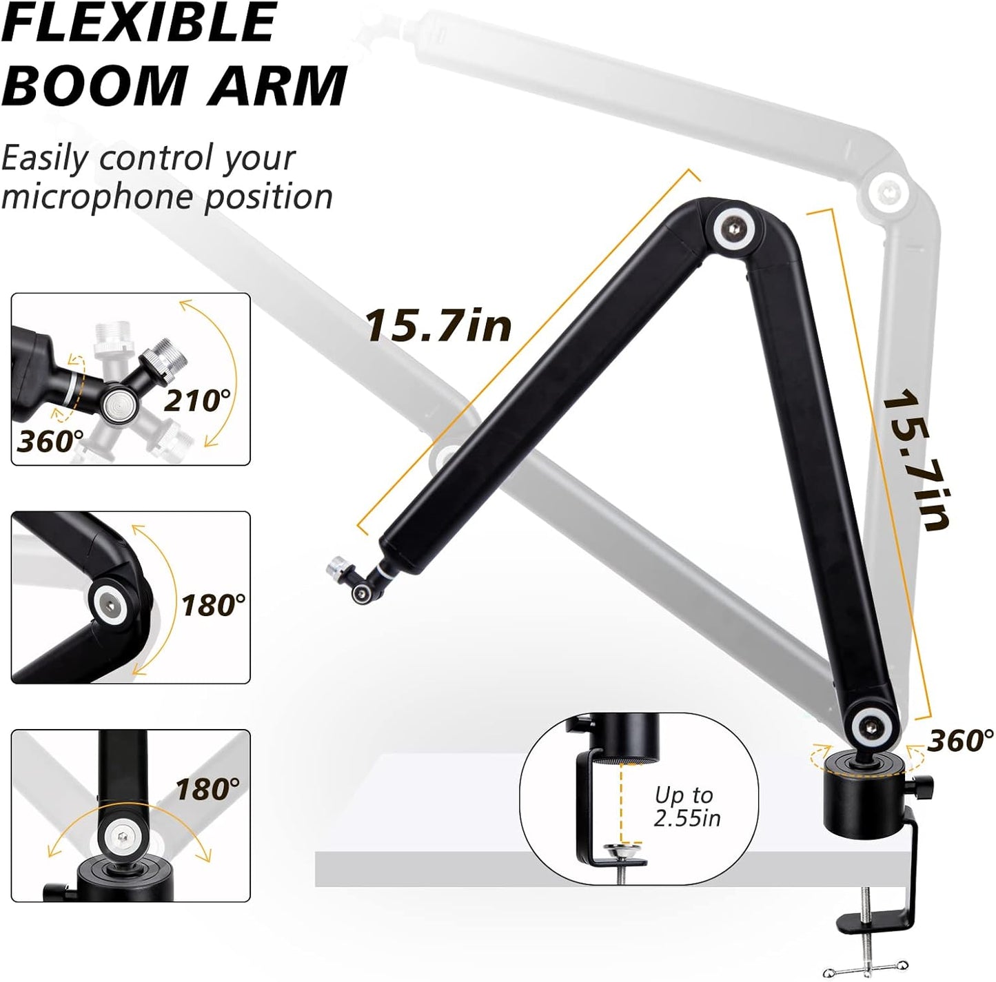 SUNMON Mic Stand Boom Arm - Microphone Arm Compatible with HyperX QuadCast, 360° Rotation Microphone Stand, Weighted Metal Mic Boom Arm for HyperX QuadCast,Blue Yeti,Shure MV7,Rode and Most Gaming