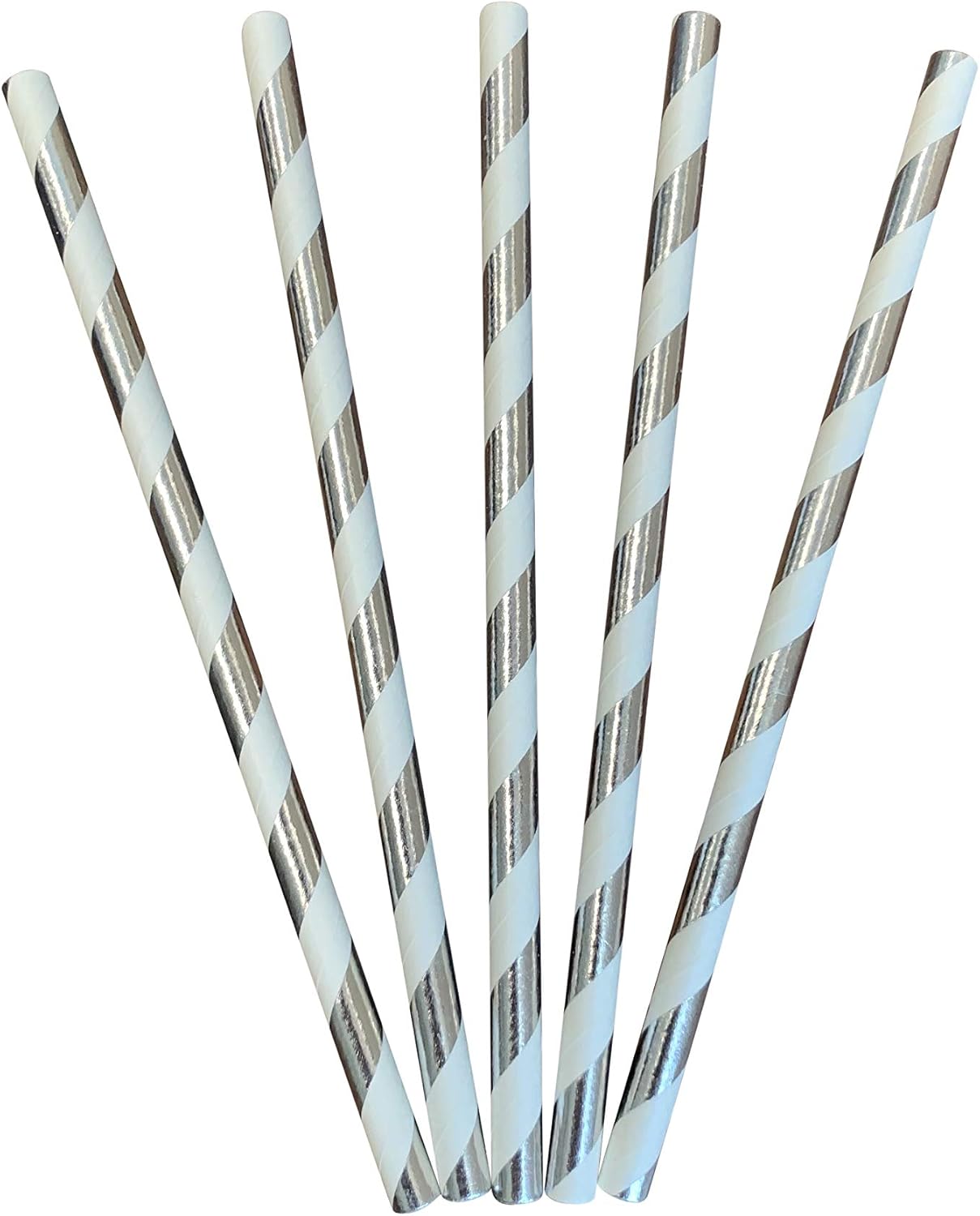 500 Count | Kingseal FSC Certified Paper Cocktail Straws, Unwrapped, 6mm x 5.75 Inches, Silver Stripe, Biodegradable, Earth Friendly, Bulk Pack - 1 Box of 500 Straws