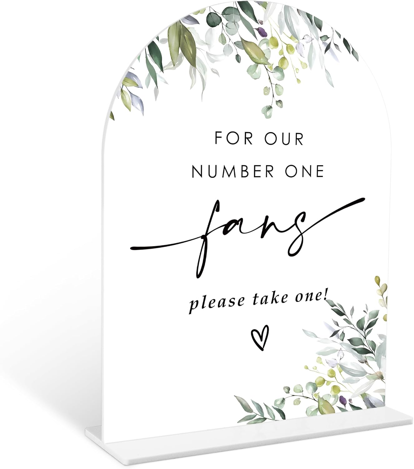 Greenery Wedding Fan Sign, 6 x 8 Inch White Arch Acrylic Wedding Sign with Holder, Wedding Sign for Ceremony and Reception, Wedding Decoration, Wedding Supplies - LY23